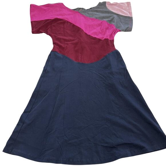 eShakti Dress Womens 0 A Line Colorblock Spandex Multicolor Pink Gray Blue - Picture 1 of 7
